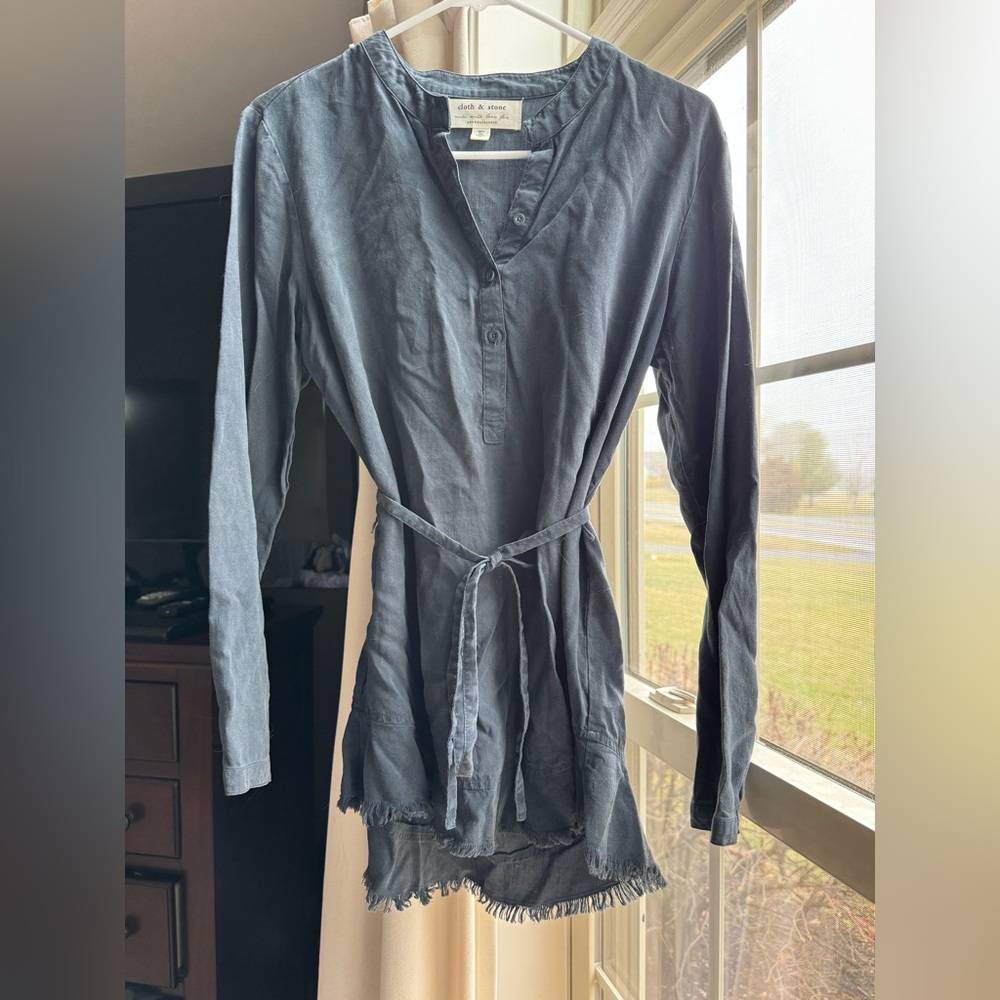 Navy blue cloth & stone blouse with tie